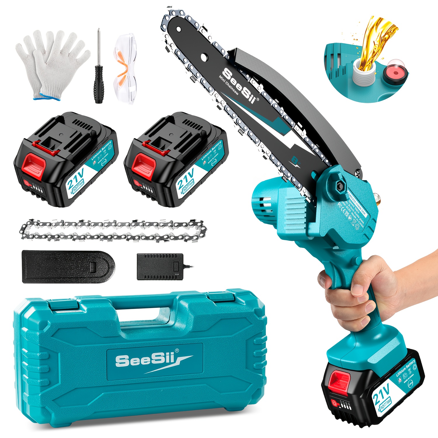 

Seesii Mini Chainsaw 8-inch, Mini Chainsaw Cordless Tool Set, Battery Chainsaw With 2x 4.0ah Batteries, Handheld Chain Saw With , Safety Lock For Tree Trimming, Wood Cutting