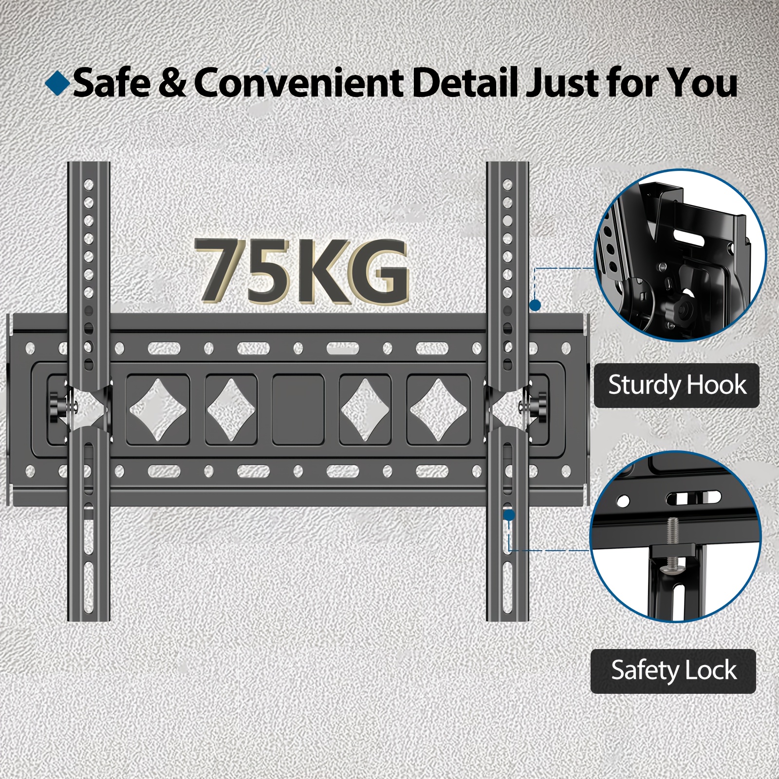 

Universal Tv Wall Mount Bracket For 32-75 Inch Screens - Heavy-duty Iron Tilt Mount, Fits 16/18/24 Inch Studs, 75kg Capacity, Vesa 600x400 Max, Low Profile, With Safety Lock And Sturdy Hook