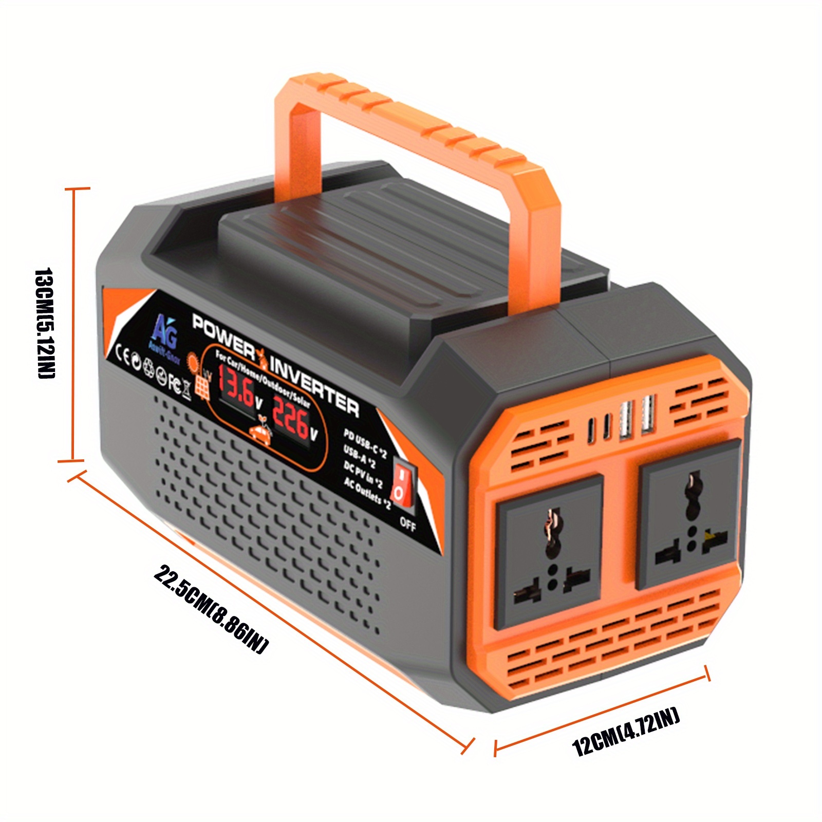 2000W/1000W/500W Power Inverter DC12V to AC 220V/230V Car Power Conversion with LCD Display for Home, Outdoor, RVs & Camping Includes 2 Universal Socket Outputs, 2 USB Ports and 2 Type-C, Portable Inverter