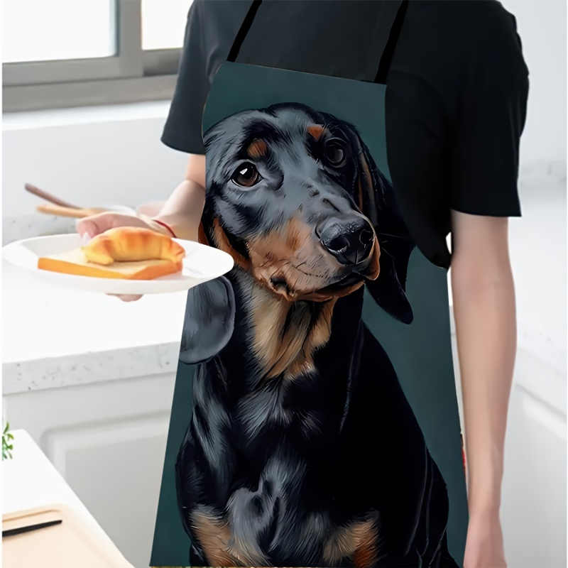 

1pc Polyester Knit Fabric Apron With Colorful Pet Dog Pattern - Sleeveless, Water-resistant Kitchen Cooking Bib For Household Cleaning - Durable, Easy-to-clean Chef Apron For Cooking Supplies.