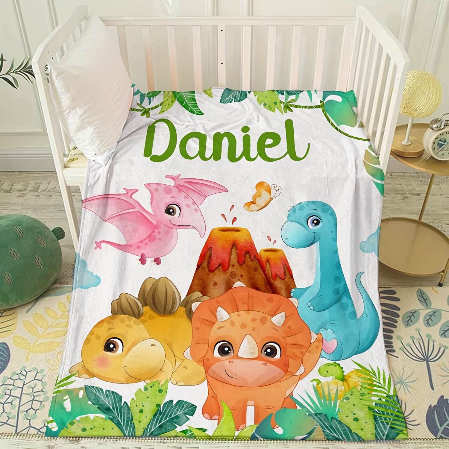 

Custom Text Dinosaur Print Blanket - , Warm & Lightweight For All - Perfect Personalized Gift For Adults, Couples, Birthdays - Ideal For Bed, Sofa, Pet Use