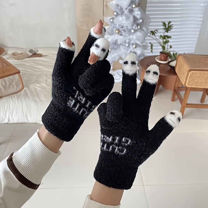 TEMU 1 Paire de Gants d'Hiver pour Femmes, Gants Mignons Doigts, Gants Chauds d'Extérieur - Extensible pour Tous les Doigts, Gants d'Hiver Unisexe,