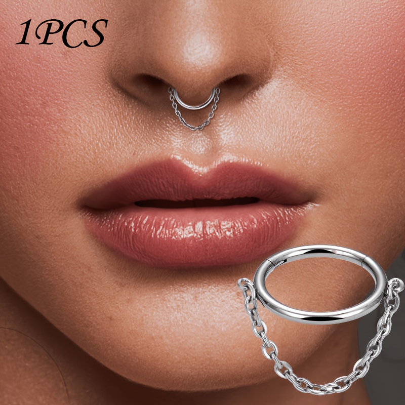 TEMU 1pc 316l Stainless Steel Hinge- Nose Septum Ring, Ear Studs, Spiral Earrings, Fashion Body Piercing Jewelry Suitable For Men And Women