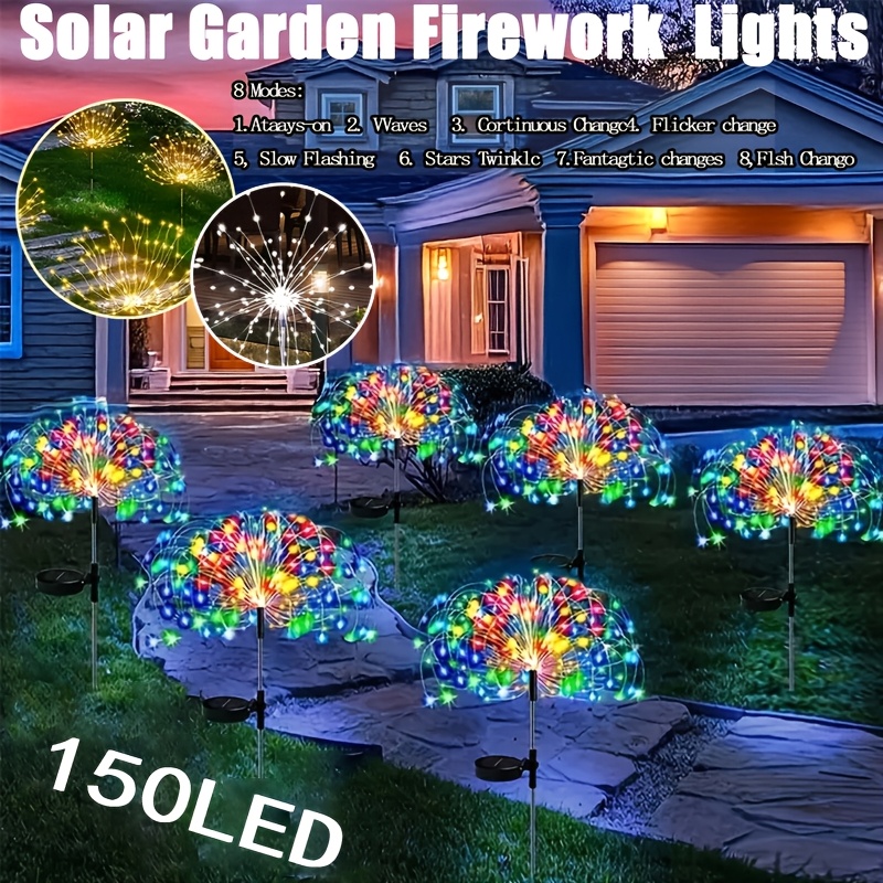 

6 Pack 150 Led Solar Lights Outdoor, 4th Of Decorations Solar Garden Lights With 8 Twinkling Lights, Solar Starburst Lights For Landscape Path Lights