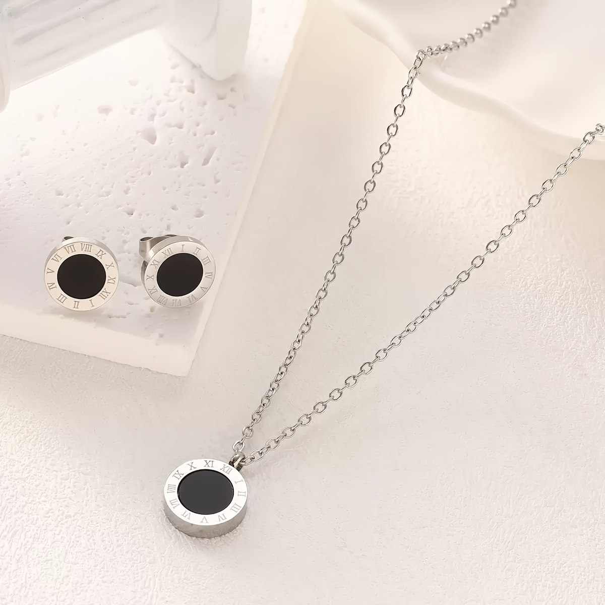 TEMU Ensemble de 3 pièces tendance, facile et polyvalent en acier inoxydable 304 304 304 304, comprenant un collier avec pendentif acrylique rond à