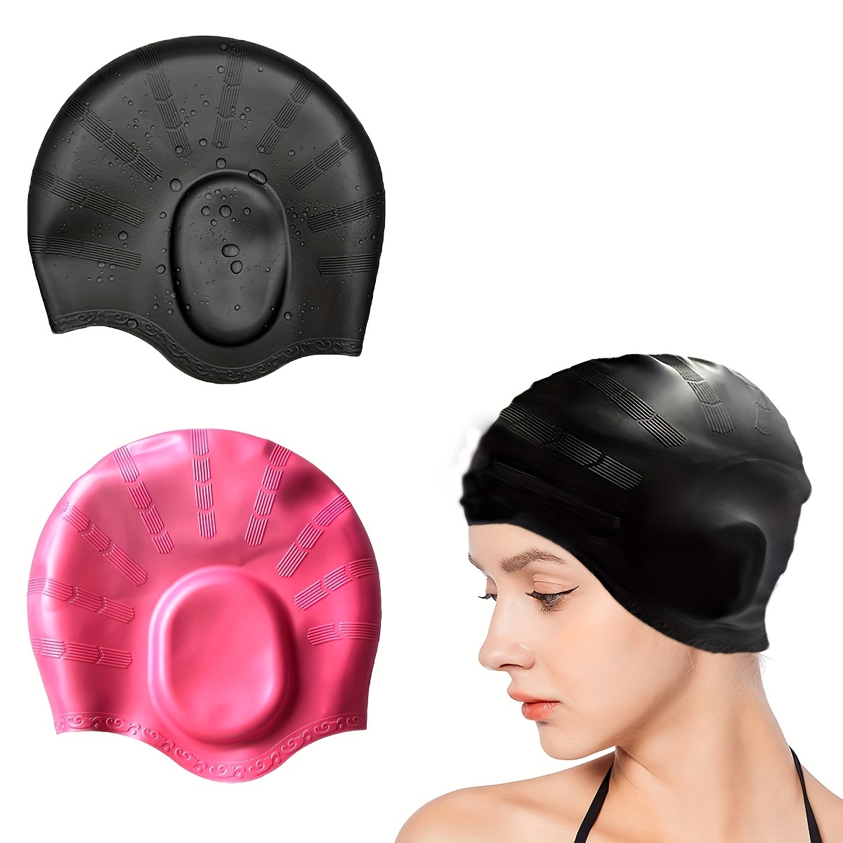 

2pcs Durable Silicone Swimming Cap, Waterproof Non-slip Swimming Hat, For Water Sports Training
