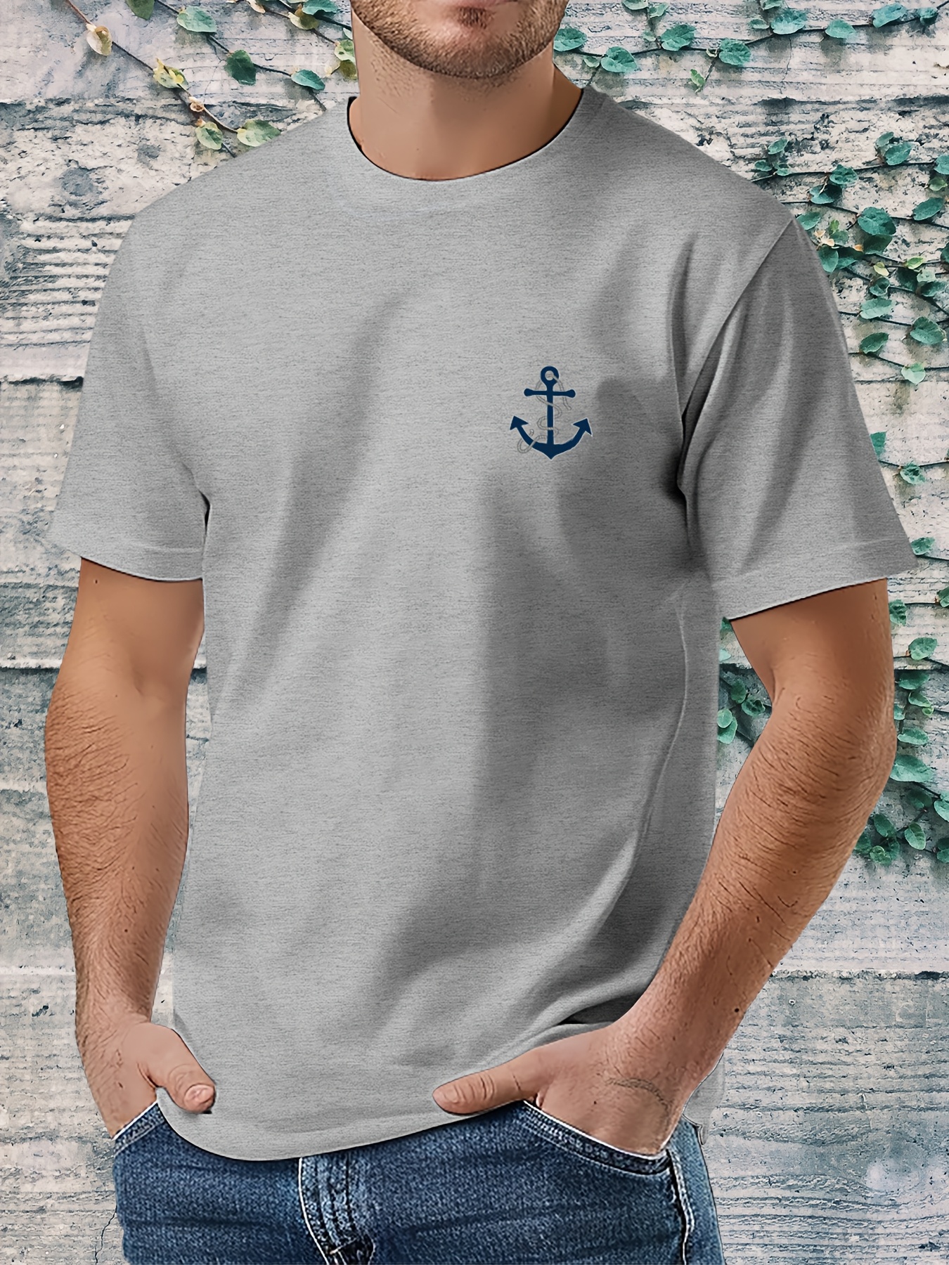 Men'S Nautical Anchor Graphic T-Shirt - Light Green Maritime Tee, Regular Fit Casual Shirt for Everyday & Nautical Themes - Breathable Everyday Essential, Nautical T Shirts, Classic Round Neck, Comfortable Fabric, Short Sleeve Top, Outdoor Enthusiasts, Weekend Wear, Minimalist Design, Soft Material, Print Tee, Outdoor Lovers