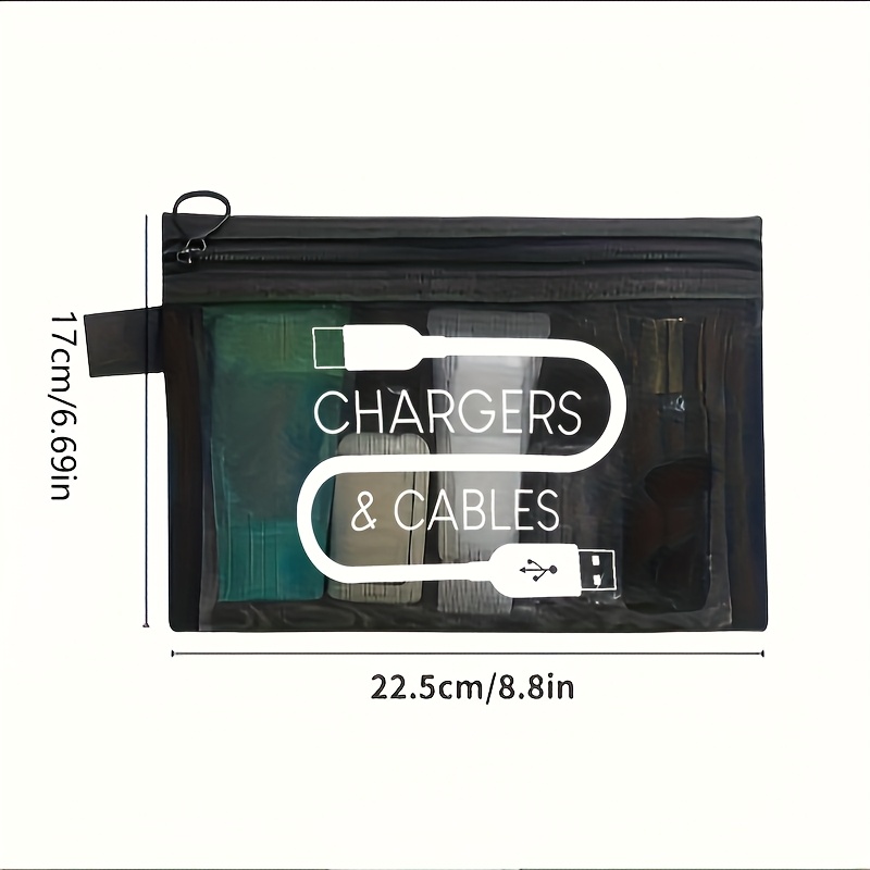 Large Capacity Nylon Makeup Bag with Charger Cable Print - Portable Travel Toiletry Organizer, Ins-Style Layered Cosmetic Pouch for Daily Storage, Portable Organizer|Layered Design|Durable Zipper Closure, Travel Cosmetic Bag