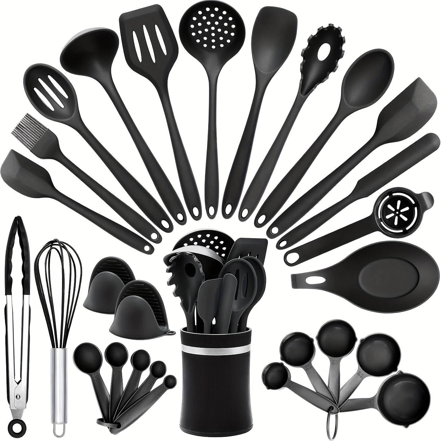 

28pcs, Silicone Cooking Utensils Set, Kitchen Utensils Set With Holder, Heat-resistant And Silicone Spatula, Tongs, Spoon For Cooking, Kitchen Tools, Gift