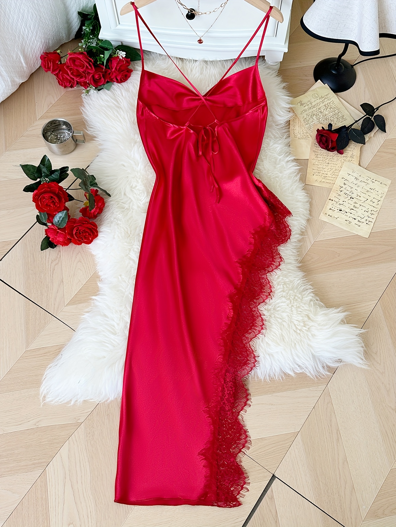 Ladies' Comfortable Casual Long Sleep Dress with a Layered Neckline And Straps