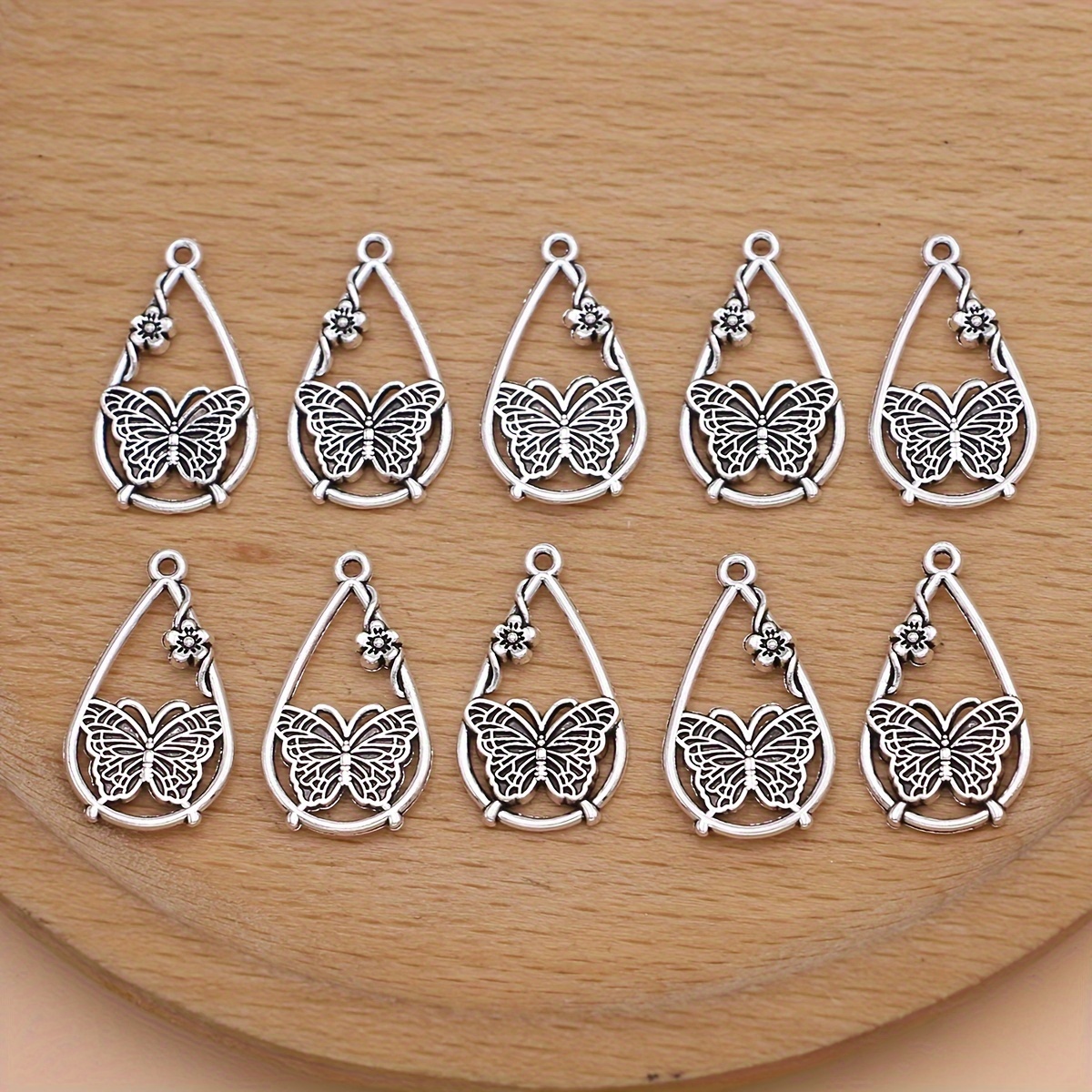 

10pcs Silvery Butterfly Water Drop Charms For - Pendants For Necklaces, Bracelets, Earrings & Keychains