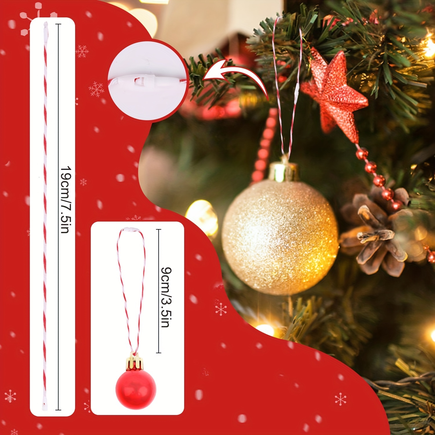 100 Cuerdas Para Colgar Adornos Navideños - Ganchos Suaves En Dorado, Ideales Para Bolas Del árbol De Navidad