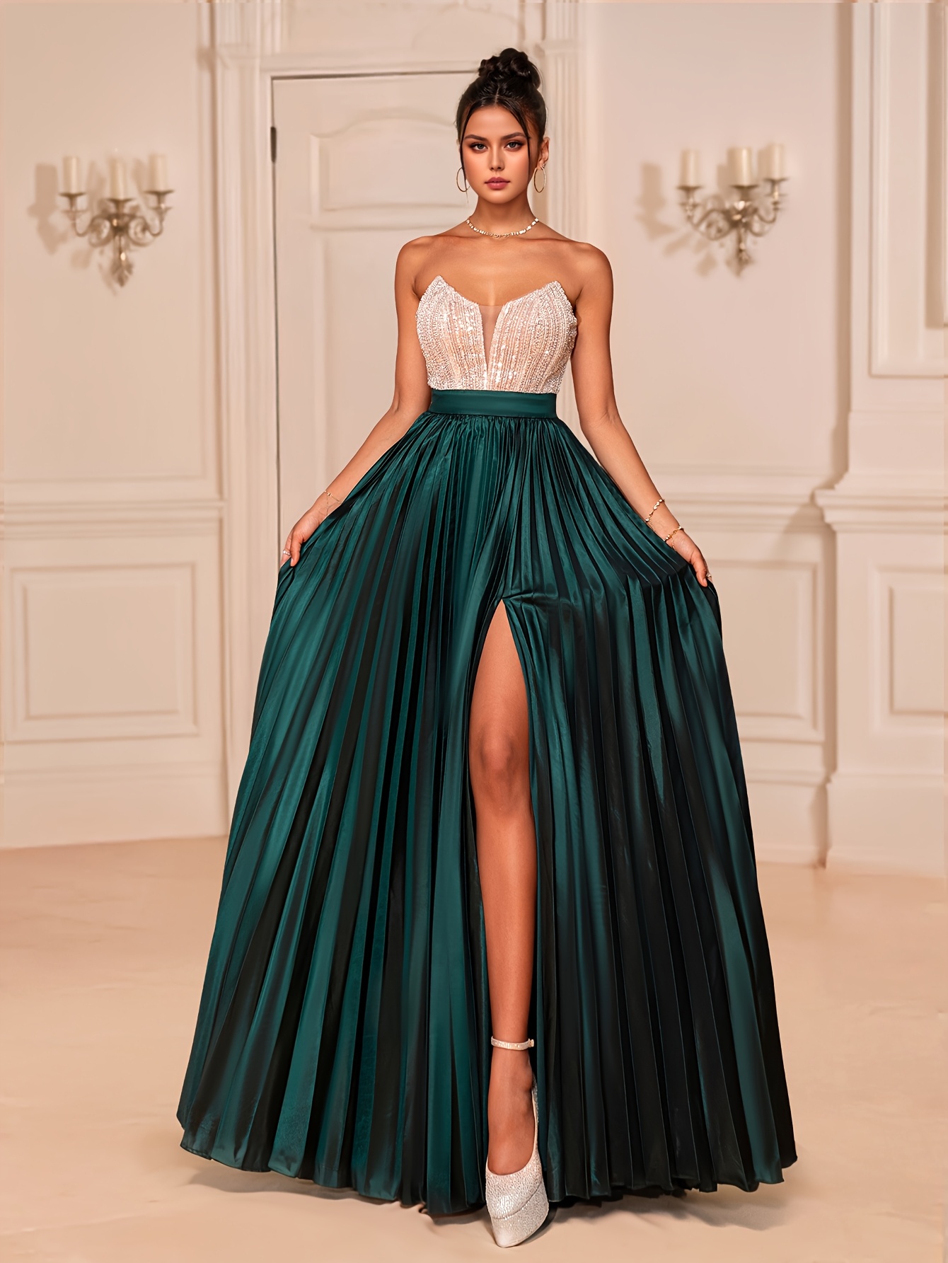 a deep v hollow strapless dress women an elegant holiday - Temu Cyprus