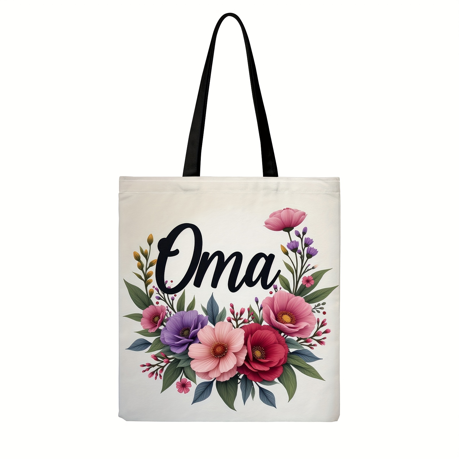 E-shop Eine elegante Tragetasche mit Blumenmuster und fixierten Schultergurten, in leuchtenden Farben und mit einem reichen Blumendesign, für den