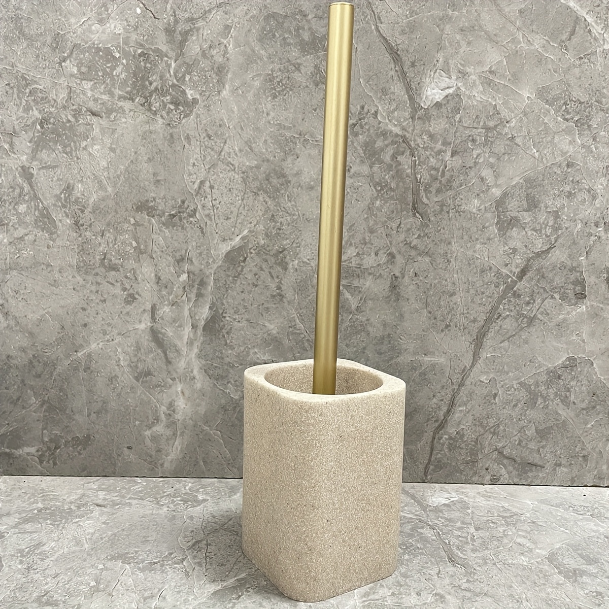 TEMU Resin Toilet Brush Holder With Handle, Reusable Floor Mount Bathroom Accessory, Hard , No Electricity Needed - Ideal Christmas Gift
