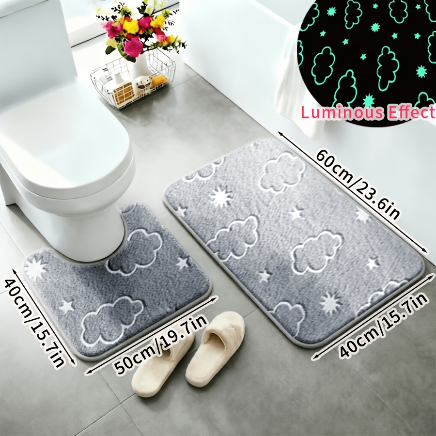 TEMU 2pcs -the-dark Rug Set, 3pcs Set With Luminous Effect, U-shaped Toilet Mat, Memory Foam Bath Mat, Bathroom Non-slip Mat, Luminous Floor Mat,