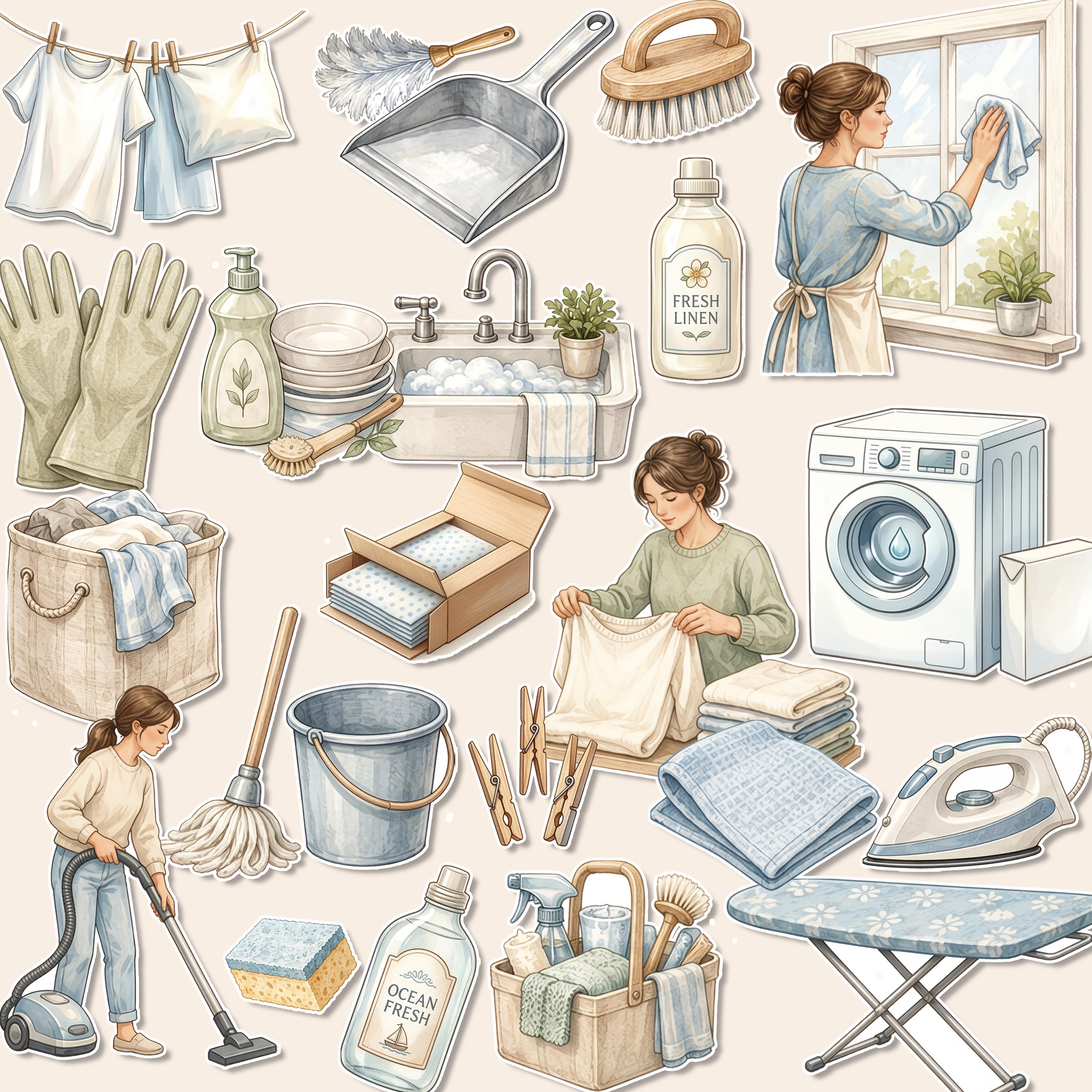 TEMU 1 Set, Blue Fresh Home Cleaning Theme Stickers, Planner Stickers, Office Stickers, Friendship Love Gift Stickers, Packaging Stickers, Holiday