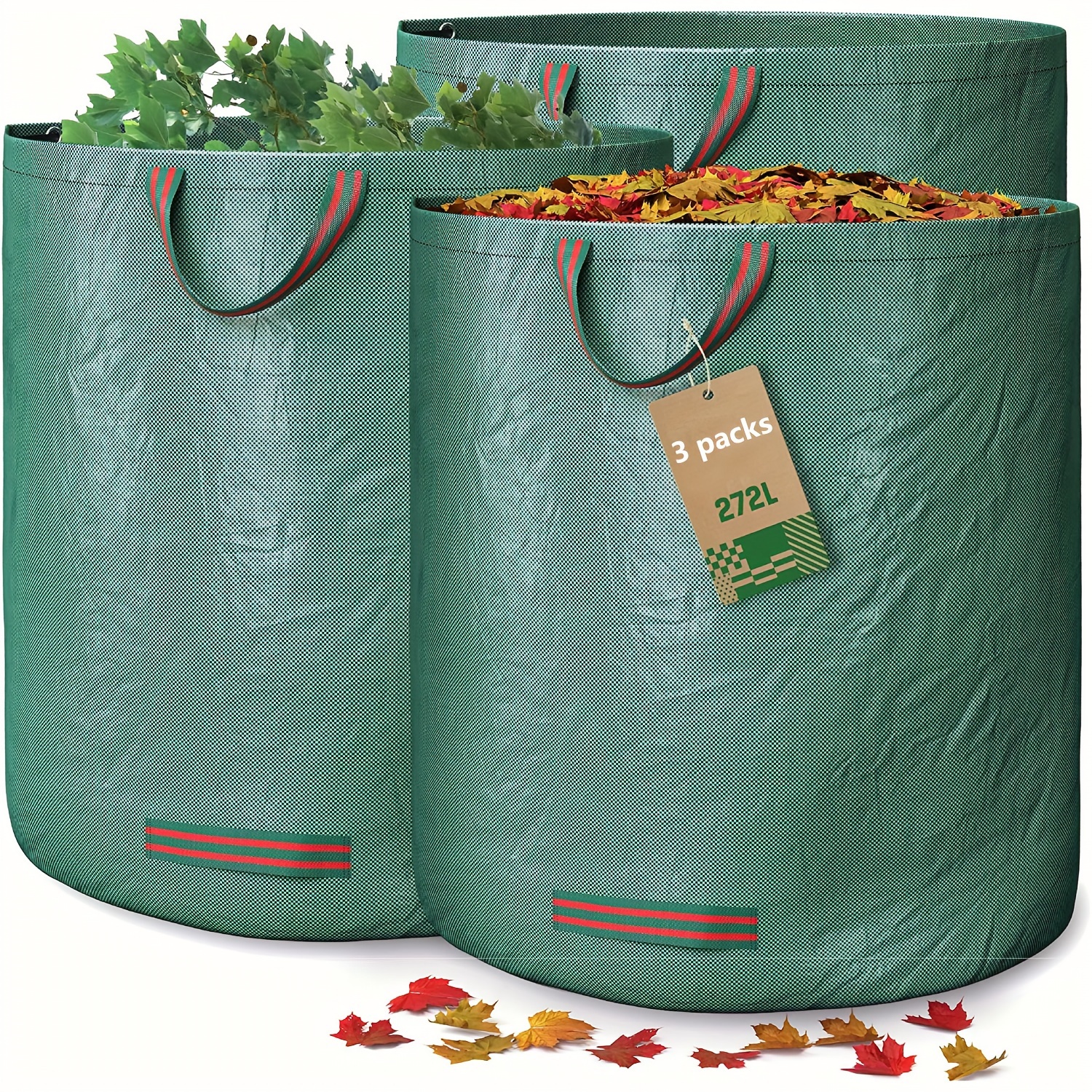 E-shop 3er-Pack 72-Gallonen-Gartensäcke – Wiederverwendbare, robuste Gartensäcke für Rasen, Pool und Gartenabfälle
