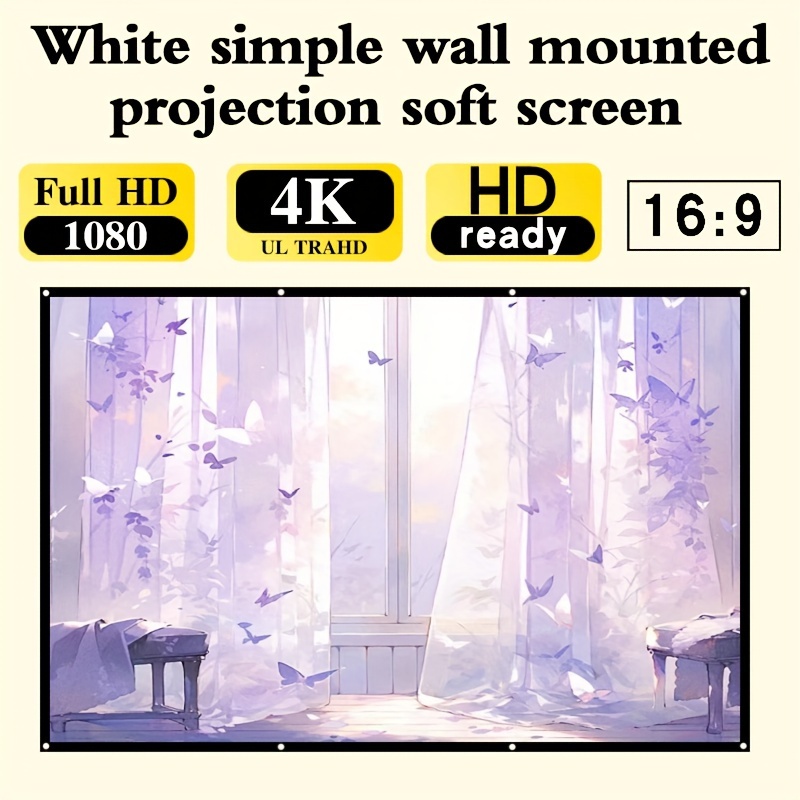 

60-150 Inch High- Portable Projection Screen - Foldable, Wrinkle-resistant, 16:9 For Home Theater, Outdoor Camping & Room Use