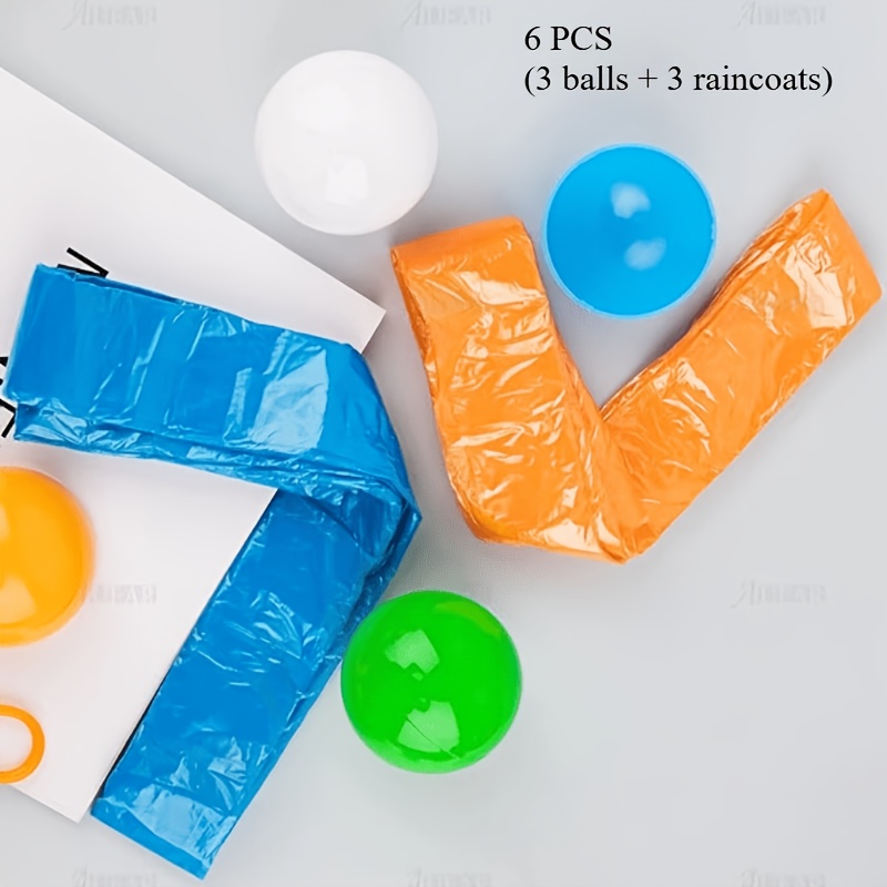 TEMU 6pcs Set Portable Poncho Rain Ball [3 Storage Balls, 3 Portable Raincoats], Made Of Pp Material, Featuring A Keychain Ball Design. Ideal For