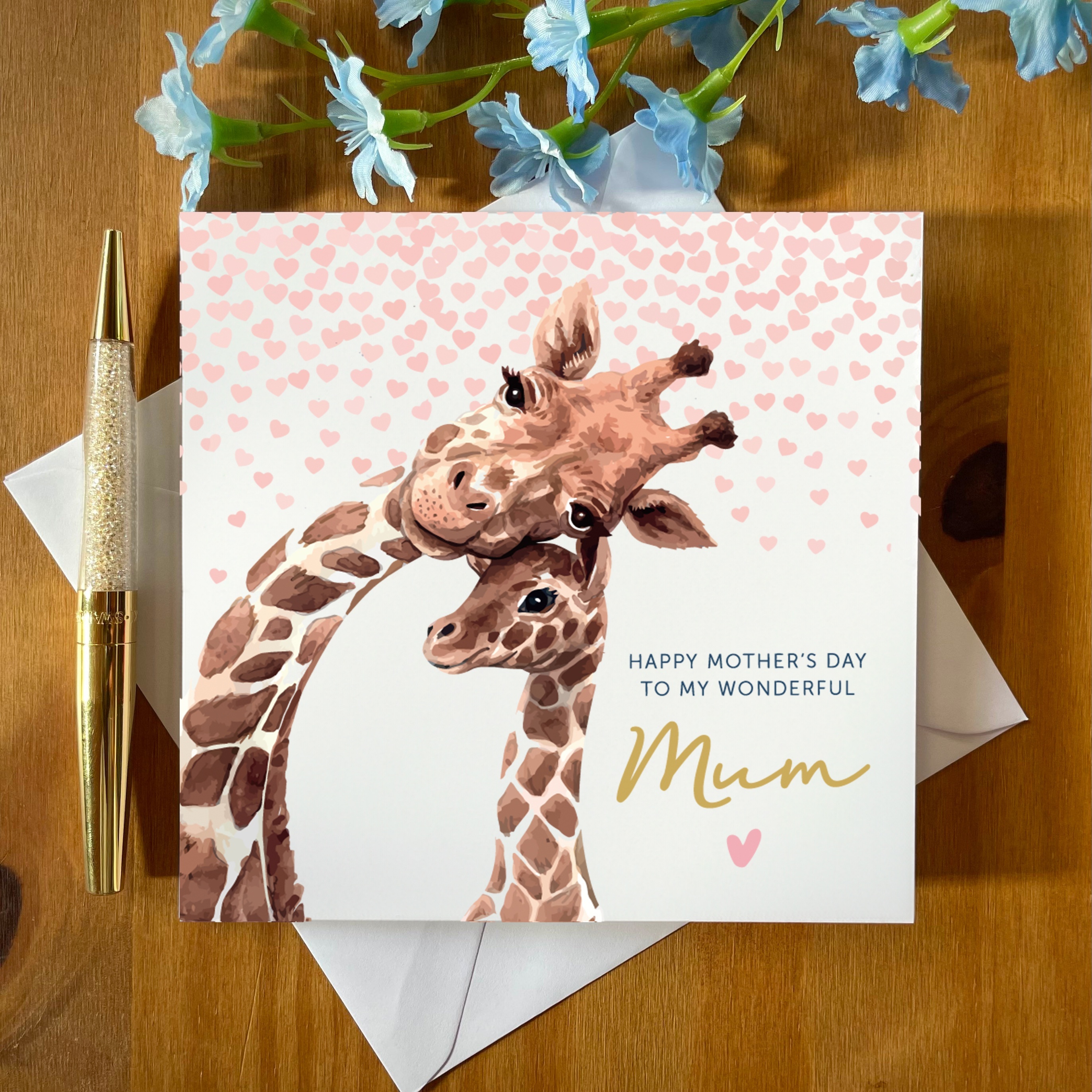 

Mother's Day Giraffe Greeting Card With Envelope - Paper Card For Mom, Grandma From Daughter - "'s Day To My Wonderful Mum" - Mother's Day Card Recipient,