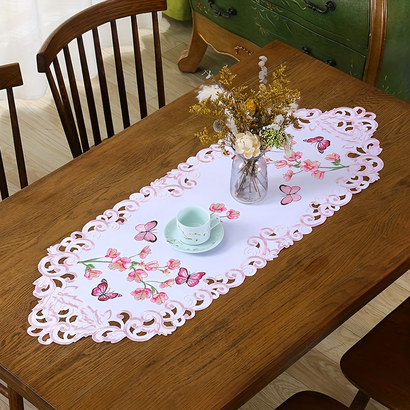 1pc Of An Embroidered Table Flag Featuring A , Perfect For Decorating Garden Tables With Beautiful Flowers. Ideal For Table Settings, Chest Embellishments, Party Picnics, And Room Decor