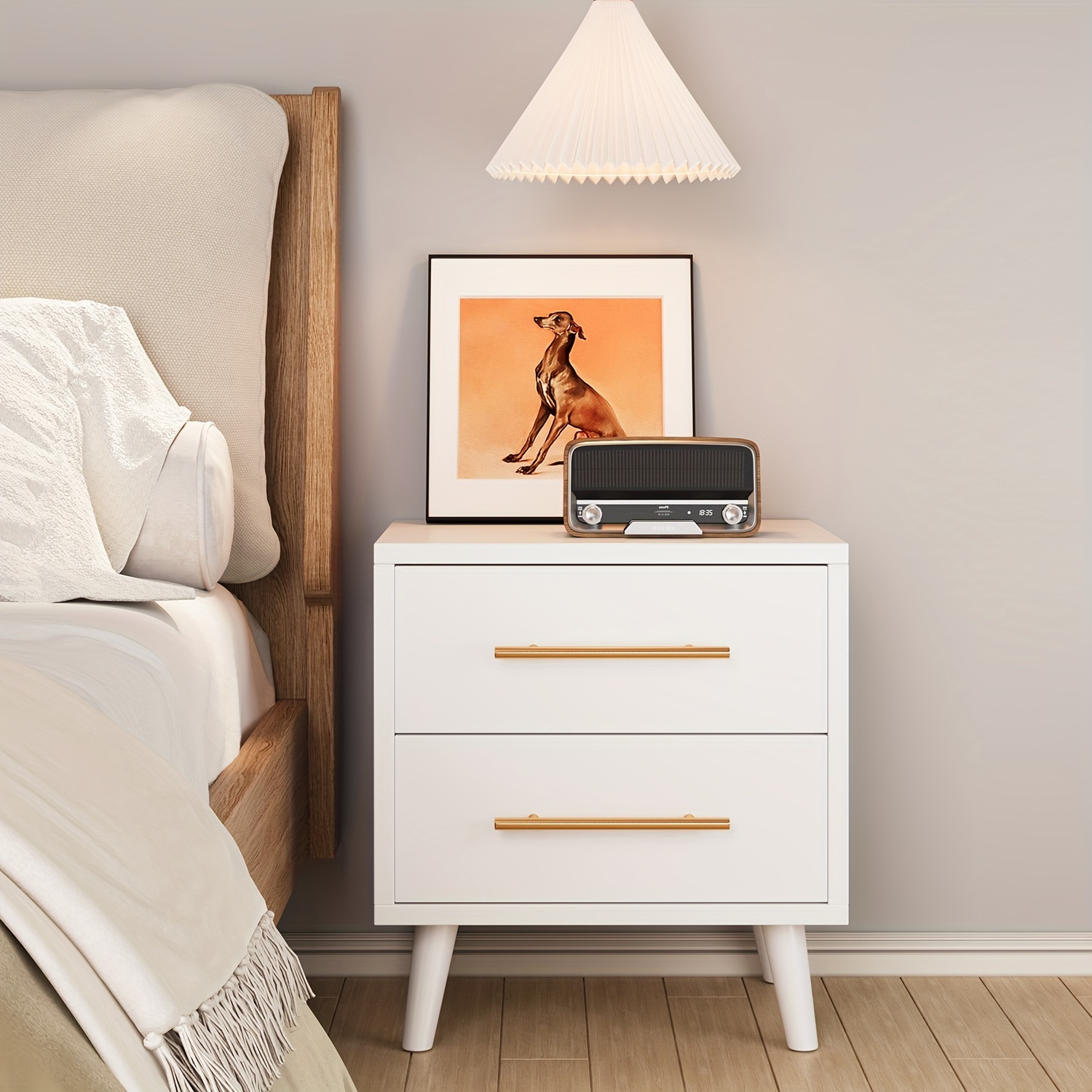 

Nightstand, Bedside Table With Metal Handles, Modern Wood Night Stand 2 Drawer Dresser For Bedroom