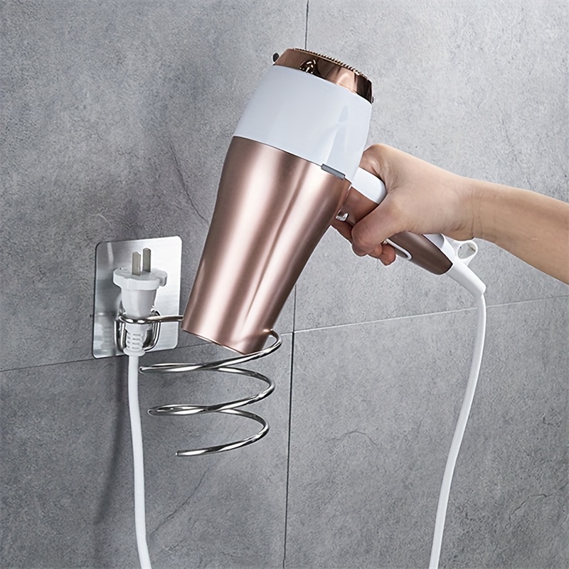 

Stainless Steel Hair Dryer Holder - No-drill, Adhesive Wall Mount For Bathroom Organization