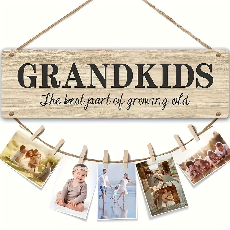 

Rustic Wooden Grandkids Photo Holder With - Perfect Wall Decor For Family Photos, Ideal Gift For Grandparents On Christmas, Hanukkah, Thanksgiving & Mother's Day, Best For Christmas, Thanksgiving