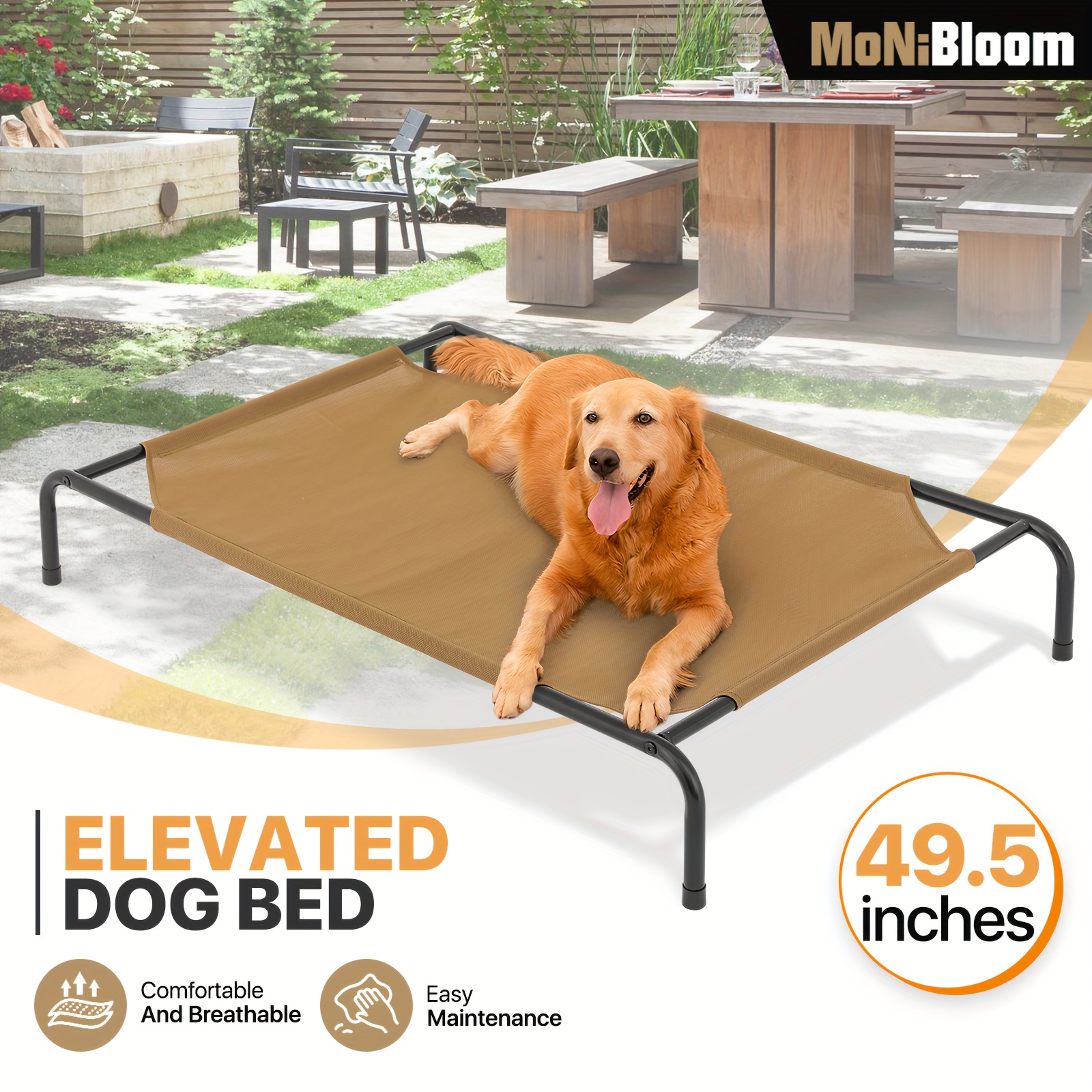 

Monibloom Elevated Dog Bed For Large Dogs, Cooling Raised Ped Bed Portable Dog Cot For Camping Or Beach, Frame W/breathable Mesh, 50 Inches Length