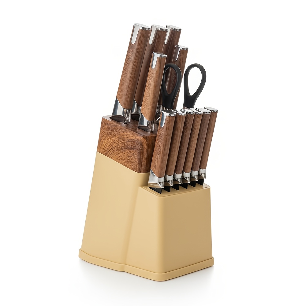 13pcs All-in-One Kitchen Knife Set with Holder - Includes 6 Steak Knives, Chef Knife, Bread Knife & Scissors - Perfect Housewarming Gift for New Home - Sharp & Durable Cooking Tools