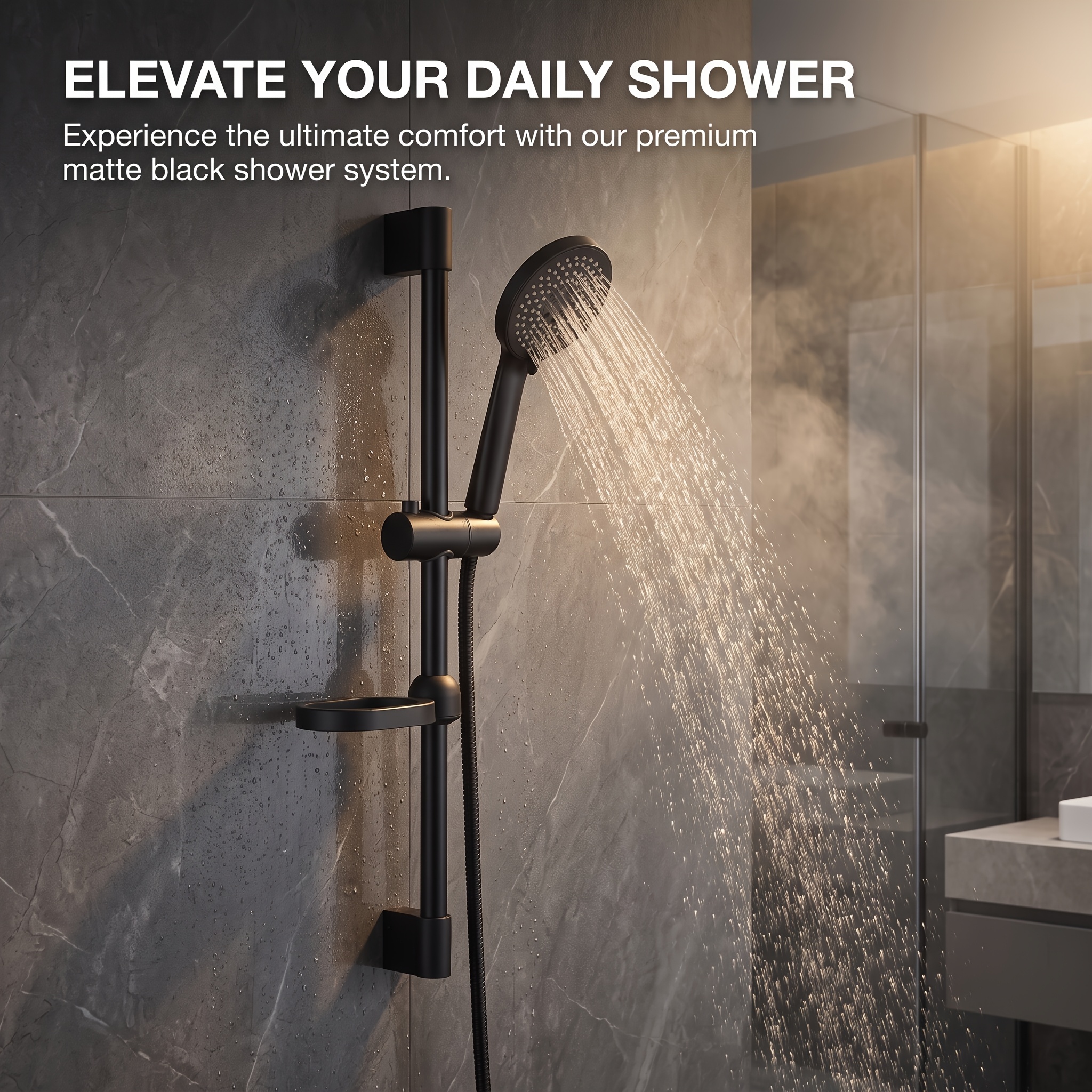 Adjustable Height Shower Riser Rail with Heavy-Duty Brackets