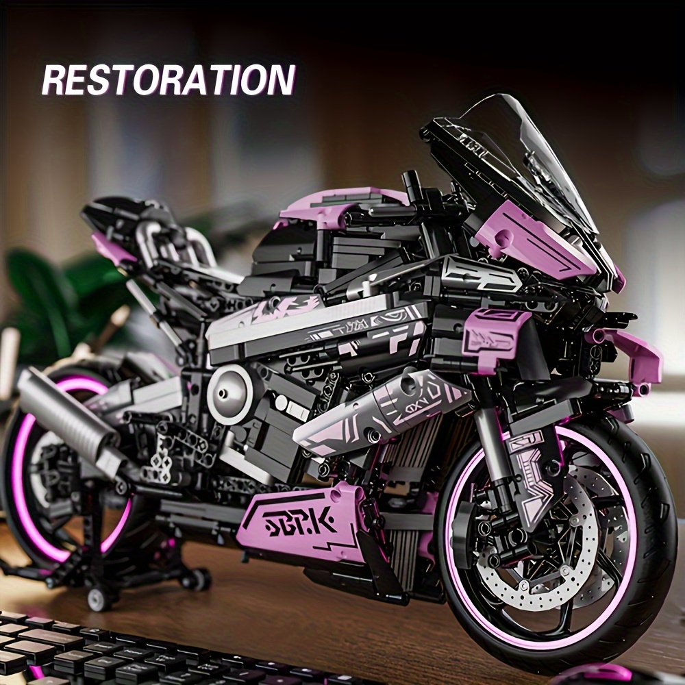 

1pc Building Block Motorcycle, Super Sports Car Shape, Cool Pink Appearance With A Sense Of Technology Design, Easy To Assemble And Operate, Perfect For Birthday/christmas/halloween/new Year Gifts