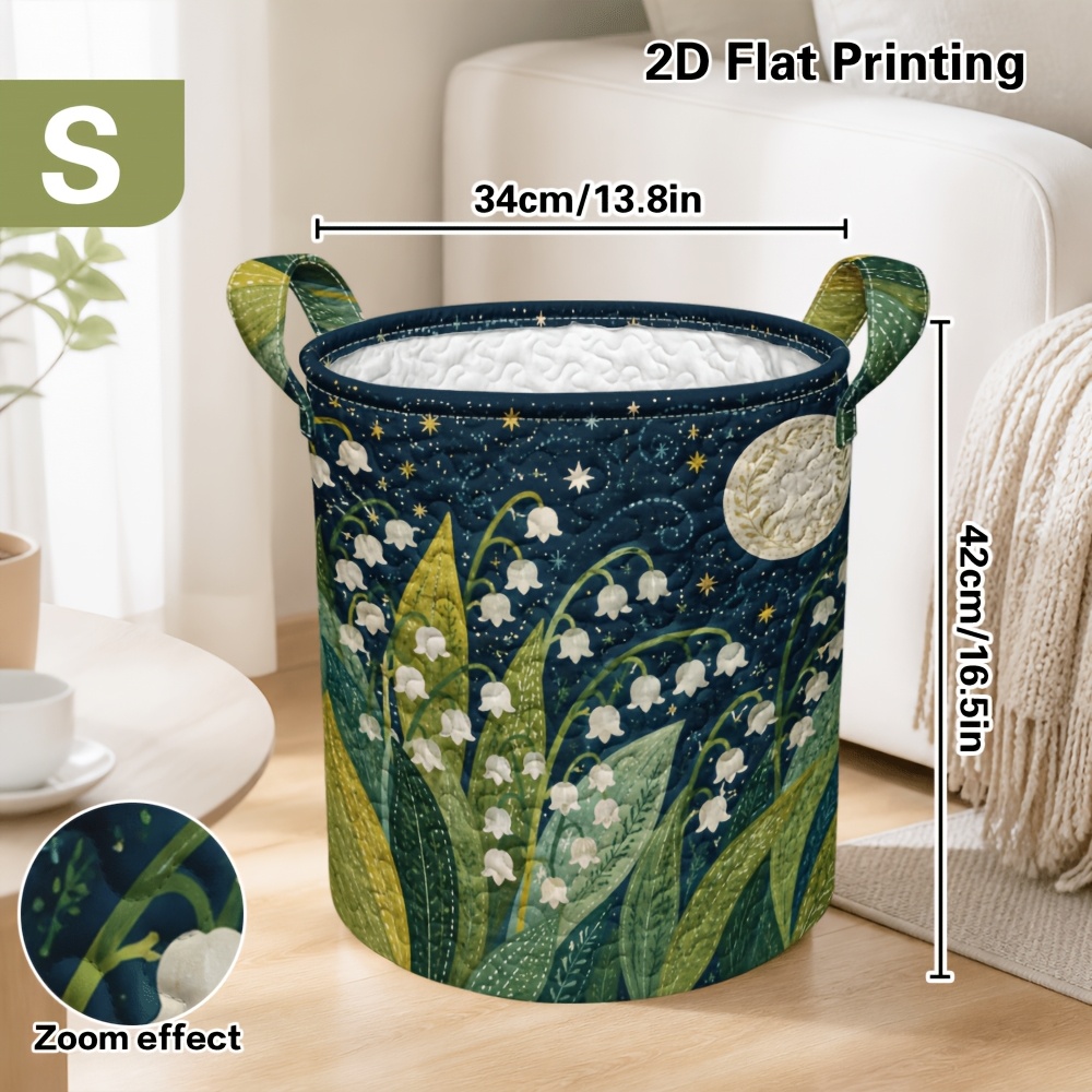 TEMU 2d Flat, 1pc Lily Of The Valley Night Sky Quilting Laundry Basket, Quilted Fabric Laundry Basket (with Handle) Balcony Laundry Area: Dirty