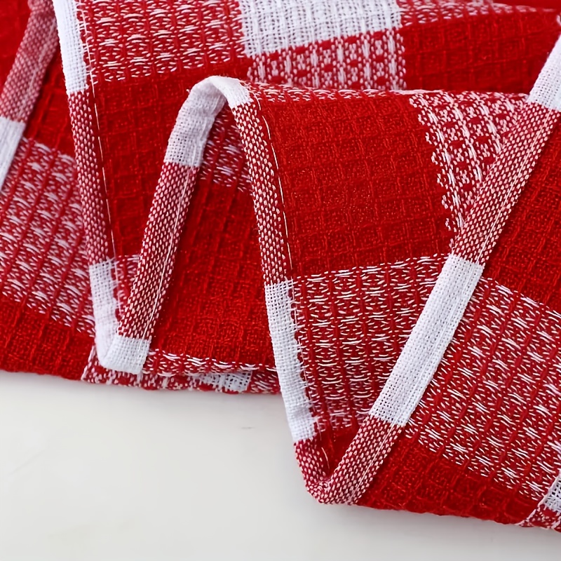 Red Plaid Waffle Clean Cloth - Soft Absorbent Dish Towel - Multi-Color Options, Household Kitchen & Bathroom Multi-Purpose Wiping Cloth