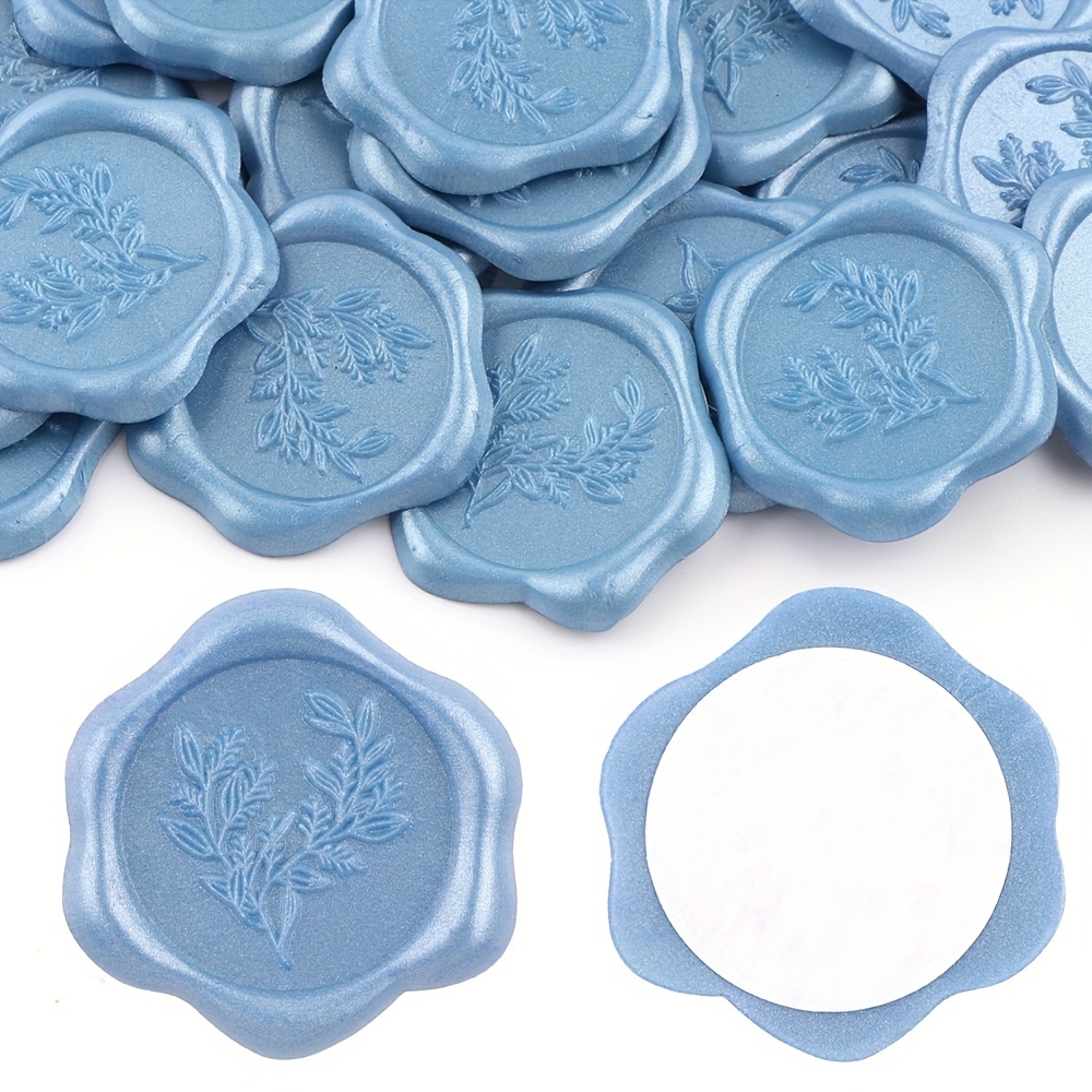 20pcs Design Blue Eucalyptus Wax Seal Stickers - Resin Hexagonal Stamp For Wedding Invitations, Envelopes, Gift Wrapping, Matte Elegant Vintage Seals With Botanical Wax Stamps (no Melt)