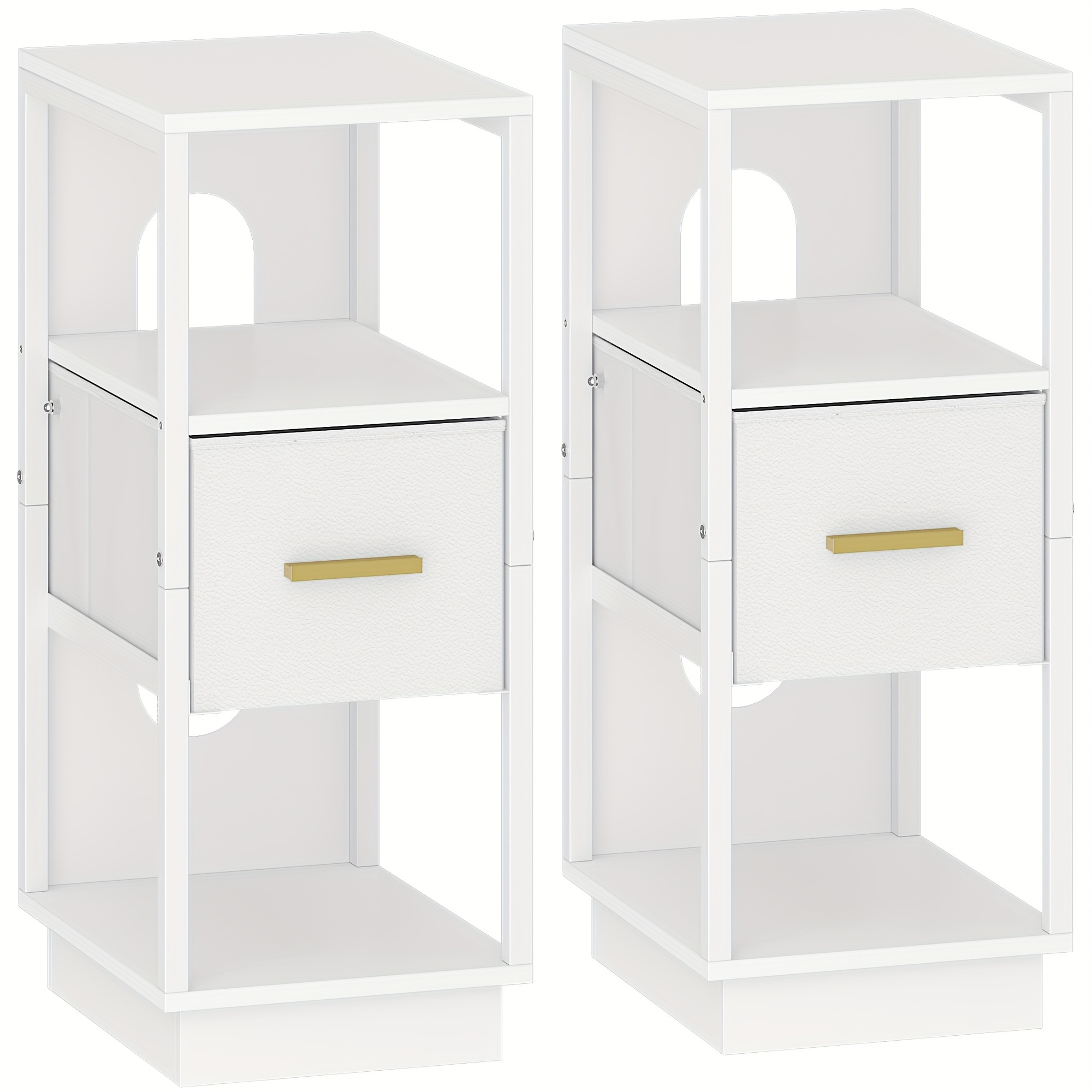 Bedside Table Set Of 2, Side Table With Open Compartment, Narrow Bedside Table With 1 Fabric Drawer, Modern, For Bedroom, Living Room, 30 X 24 X 60 Cm