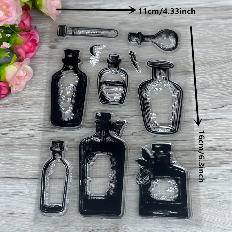 Image of Clear Vintage Bottle Stamps For Scrapbooking, Perfect For Decorating Paper Cards And Photo Gifts Or Thank You Cards