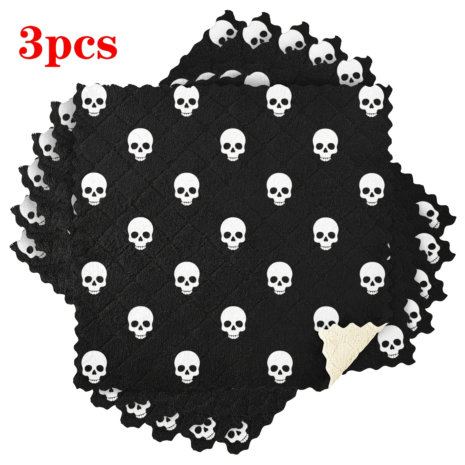 Image of 3/6pcs Horror Dishcloths Reusable Scouring Pads Soft Sponges For Home Daily Cleaning Dishwashing Car Wiping Travel Towel Square Cloth Kitchen Use Hand Towel Cleaning Cloth