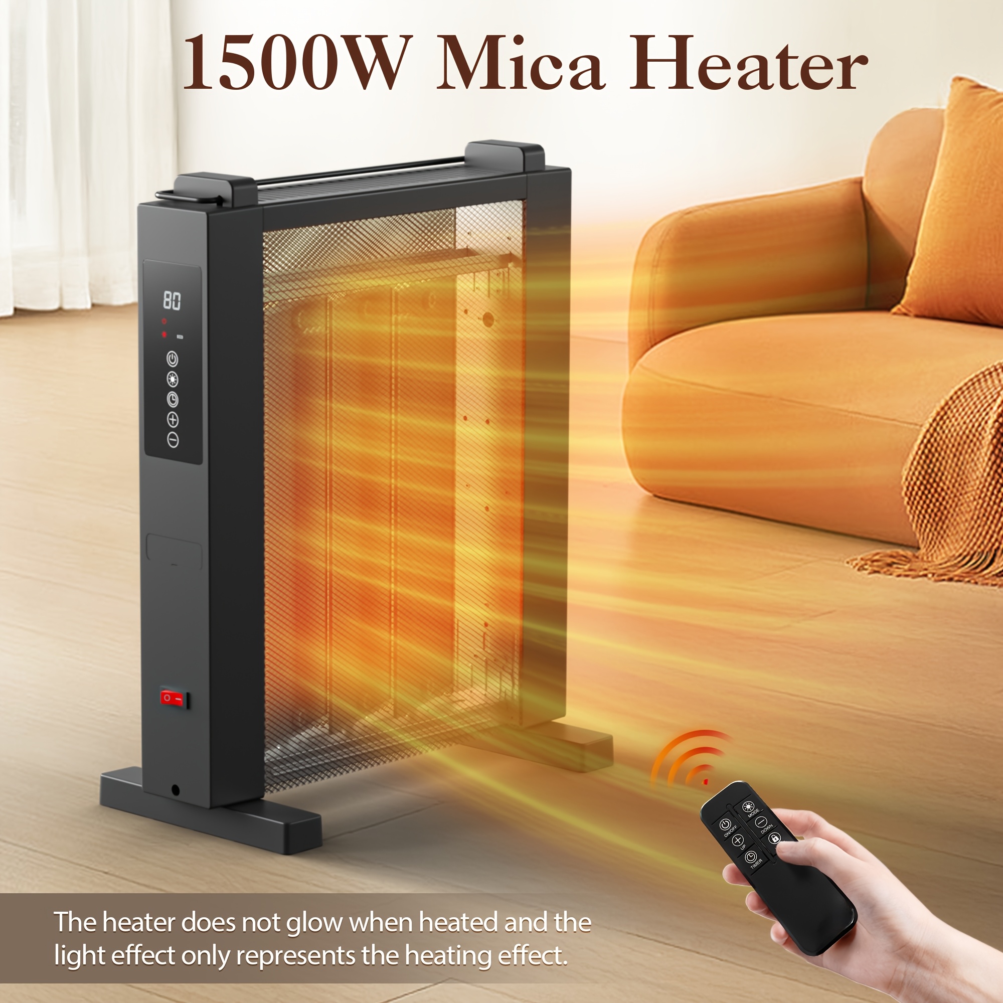 

1500w Mica Heater For Large Room, Space Heaters For Indoor Use, 3 , Remote & 12h Timer, Child Lock Protection, Electric Heater With Thermostat Suitable For Bedroom & Office