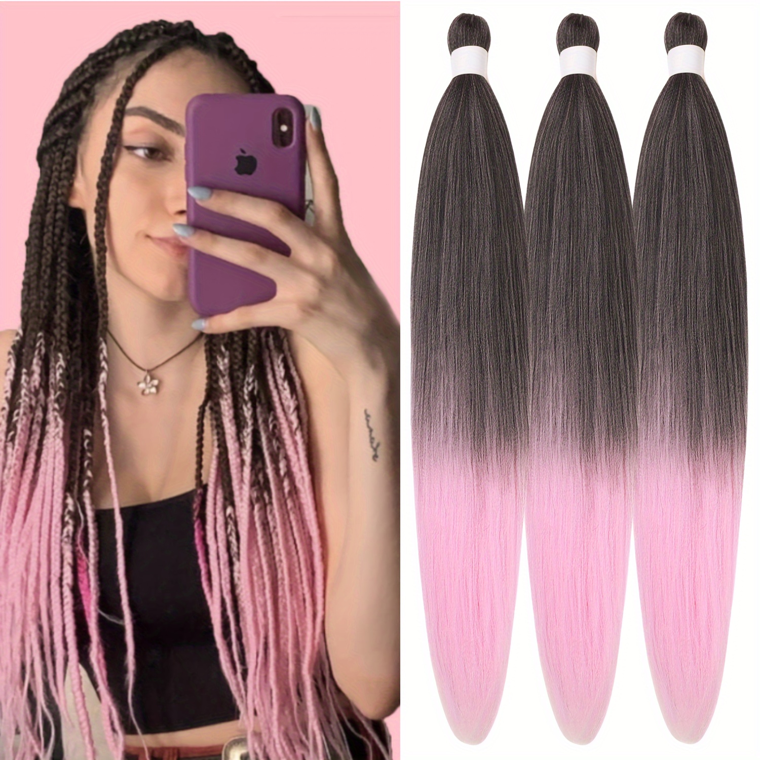 3pcs pre stretched   straight low temperature fiber synthetic hair colored braiding hair extensions 26 inch basics style for women details 1