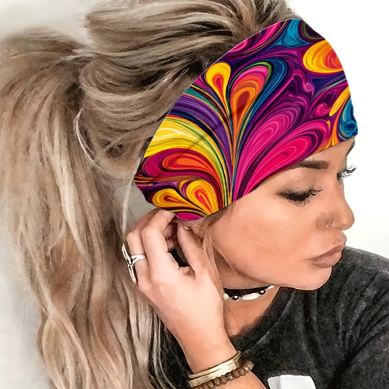 TEMU de Banda Ancha Antideslizante con de Neón, para Yoga, Gimnasio, Correr, Ciclismo - Cinta Elástica para el Cabello Absorbente de con Cierre de