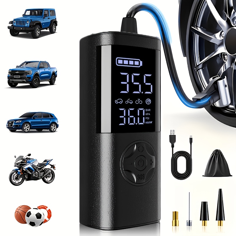 Portable Tire Inflator Air Compressor 150 PSI – Cordless Air Pump with Digital Pressure Gauge, USB Rechargeable, LED Light for Car, Motorcycle, Electric Bike & Bicycle Tires — Zaynora Luxury Marketplace