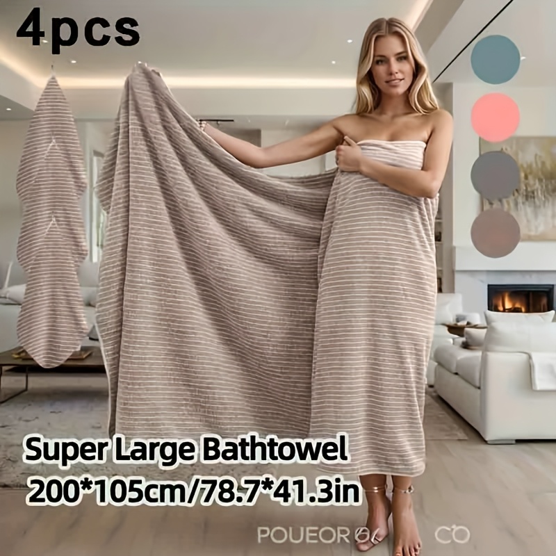 TEMU 4pcs Towel Set, Including Full-body Cover, 1 Oversized Soft Bath Towel (200x105cm) + 3 Washcloths (30x30cm), Star Stripe Bath Towel, Hand Towel,