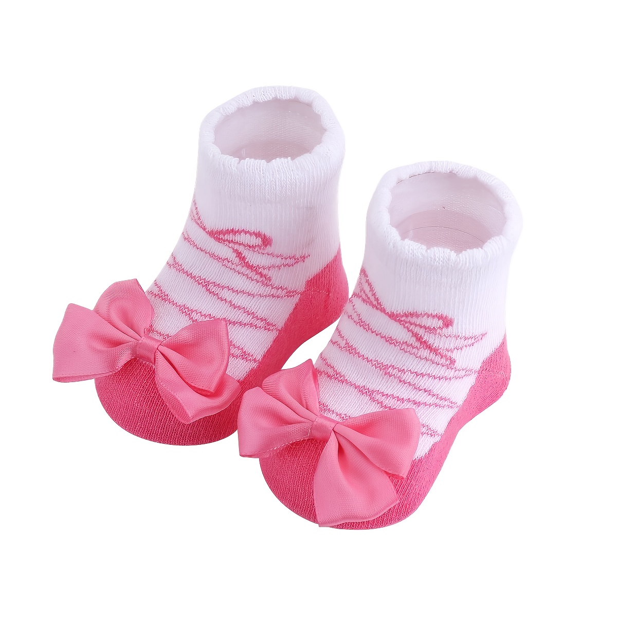 1 Pair Of Children's Socks, Bow Socks, Newborn Socks, Striped Socks, Baby Socks, Mid-calf Socks For 0-2 Years