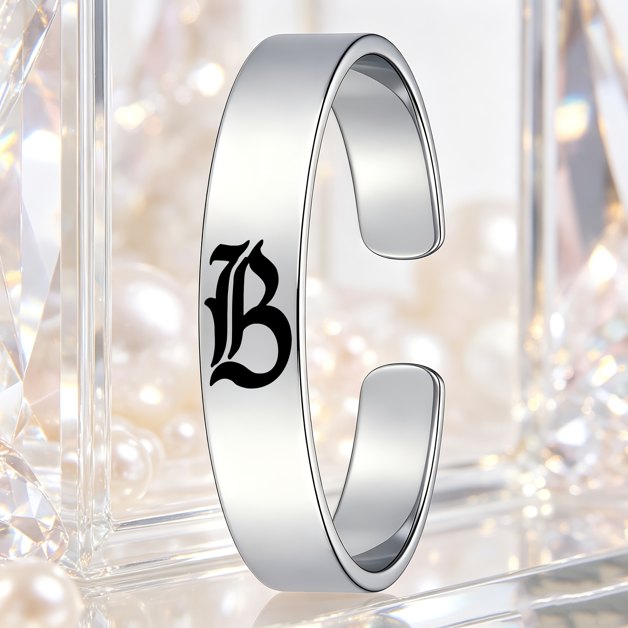 Gothic 'B' Design 304 Stainless Steel Open Bangle Bracelet