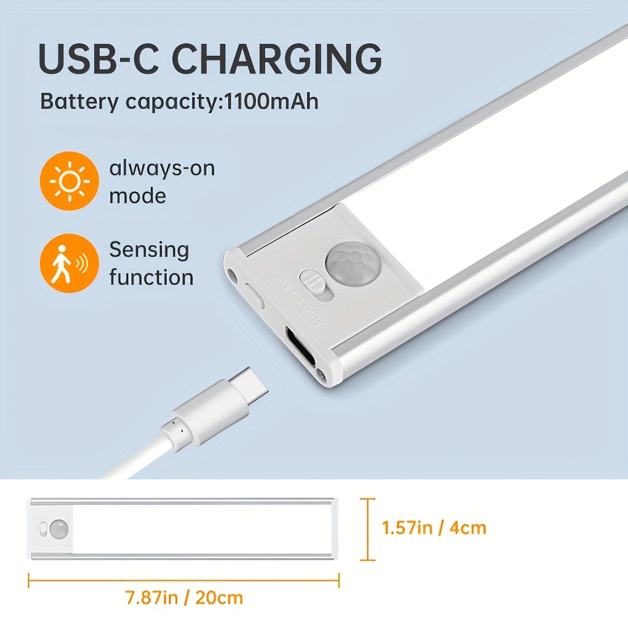 TEMU 2/1pc Motion Sensor Cabinet Light Rechargeable, Sensor Light Motion Indoor, Metal Material Led Night Light, Wireless Magnetic Closet Light, Usb
