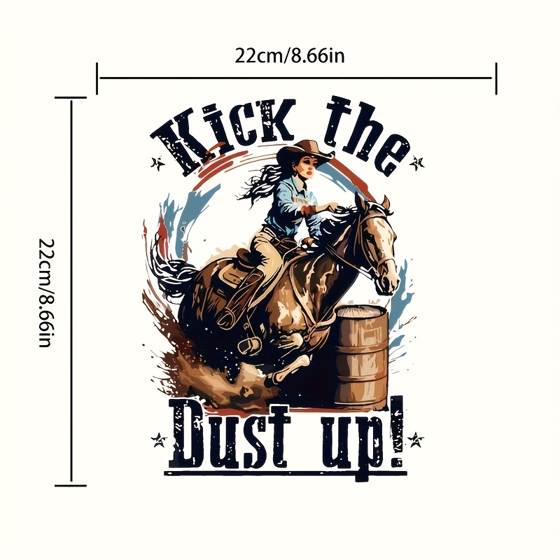 TEMU 4pcs Durable And Washable Heat Transfer Prints Featuring A Mixed Of A Western Cowgirl With "kick The ". Vinyl Prints Are Suitable For Projects,