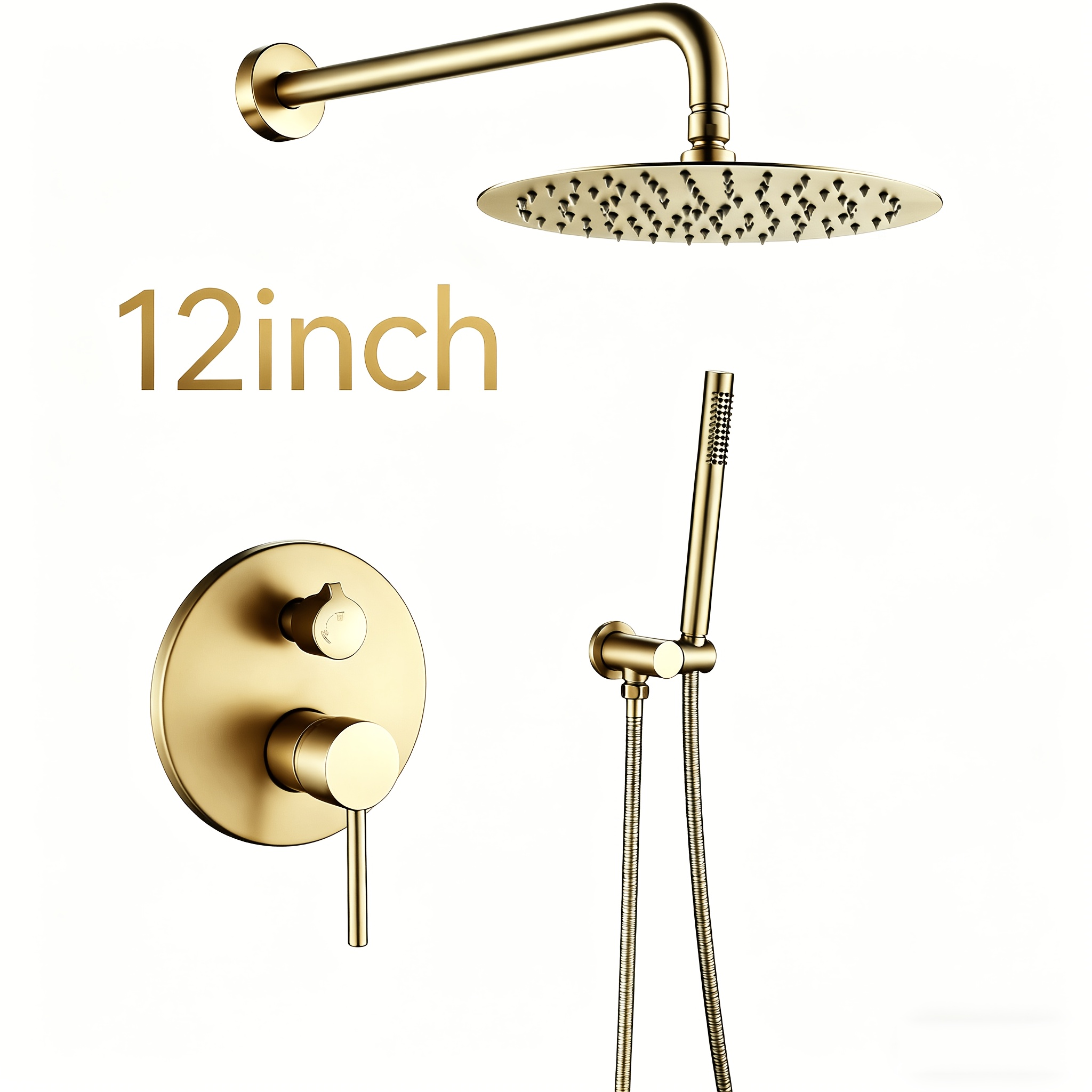 Flush-mounted Shower Fitting, Brushed Golden Shower System, Flush-mounted Shower Set, Dual Functions Shower Fitting Set With Rain Shower, Hand Shower, 30 X 30 Cm, Round Rain Shower Head, Wall Mounting