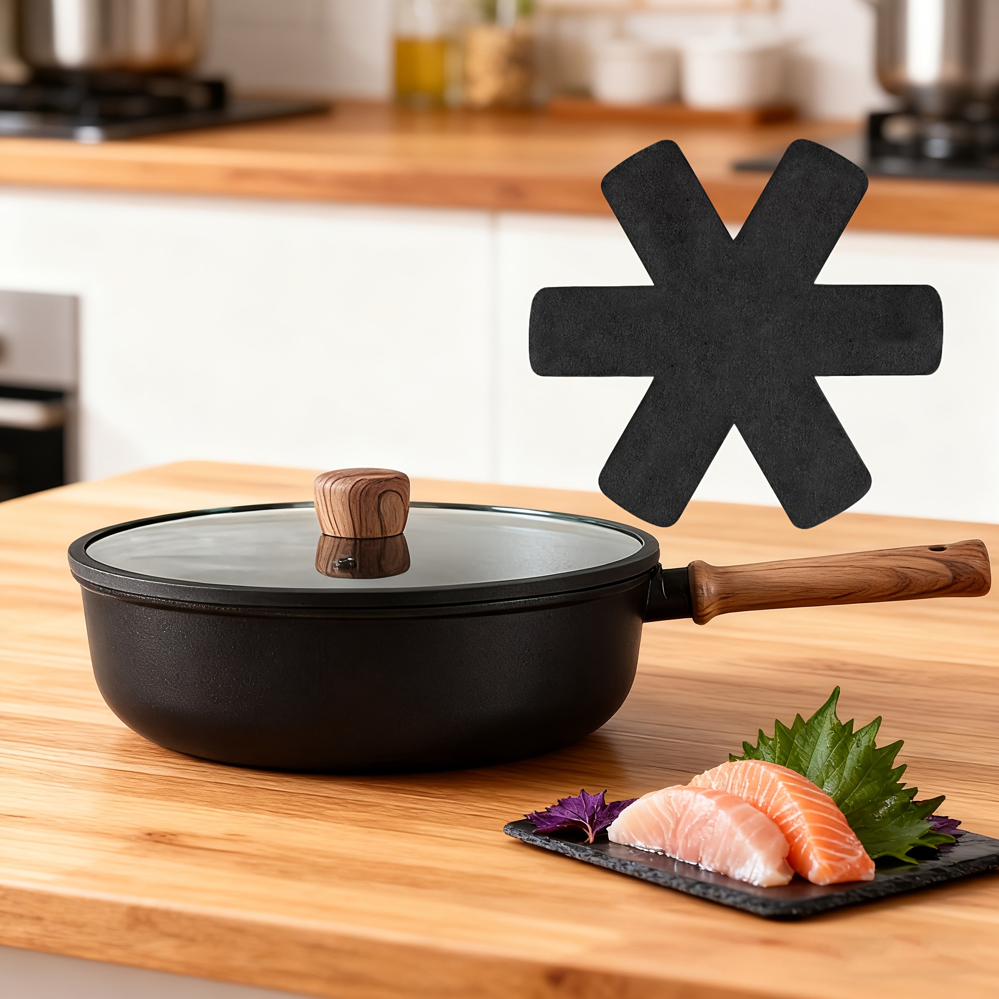 TEMU 11in Nonstick Pan With Glass Lid And Felt Pad, Frying Pan Titanium 's Pan, Multipurpose Kitchen Cookware, Induction-ready, Compatible With All